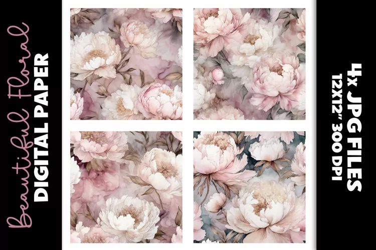 Pink Vintage Peonies Floral Paper Backgrounds