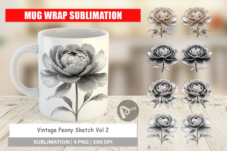 Mug Wrap Design Peony Sketch example image 1