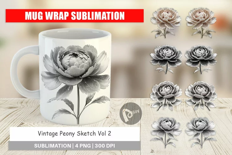 Mug Wrap Design Peony Sketch