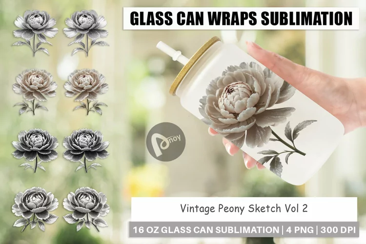 Glass Can Wraps Peony Sketch