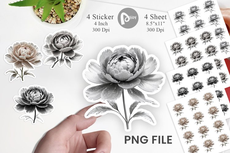 Sticker Peony Sketch