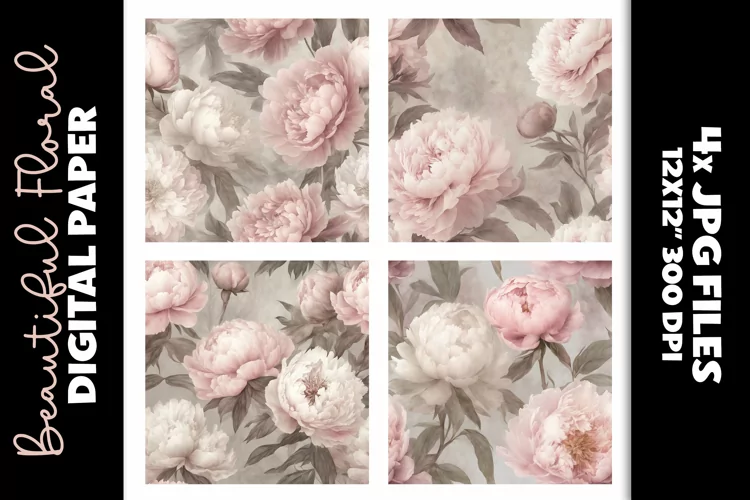 Vintage Peonies Floral Paper Backgrounds