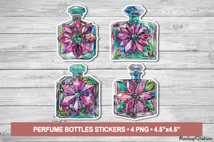 Printable Stickers Sheet PNG Luxury Perfume Vintage Bottles