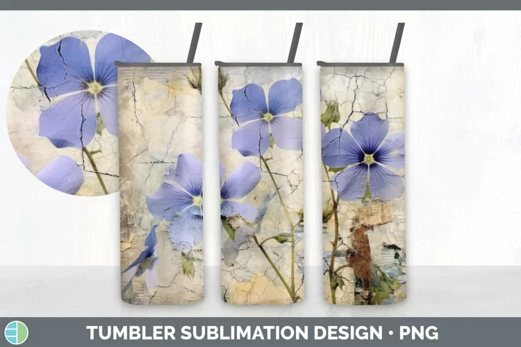 Vintage Periwinkle Flowers Tumbler | Sublimation 20 oz Skinn
