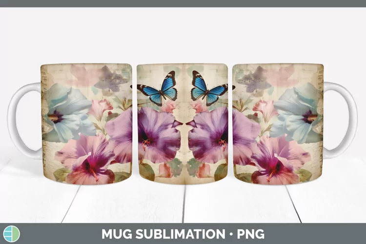 Vintage Petunia Flowers Mug Wrap | Sublimation Coffee Cup De