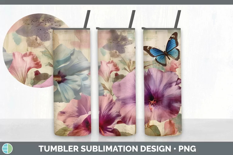 Vintage Petunia Flowers Tumbler | Sublimation 20 oz Skinny T