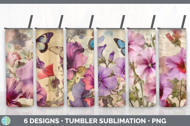 Vintage Petunia Flowers Tumbler | Sublimation 20 oz Skinny T