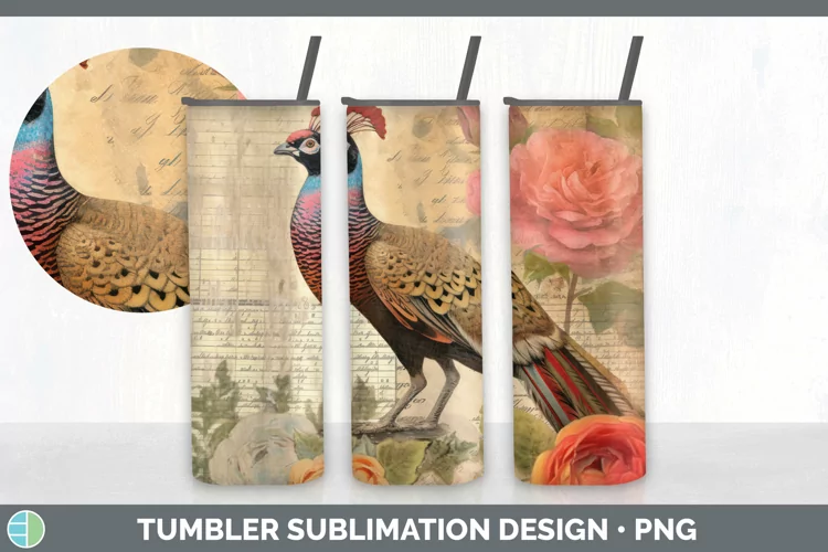 Vintage Pheasant Bird Tumbler | Sublimation 20 oz Skinny Tum
