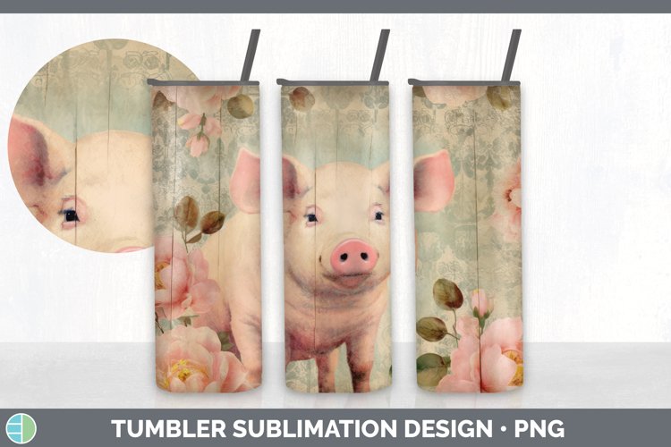 Vintage Pig Tumbler | Sublimation 20 oz Skinny Tumbler Desig