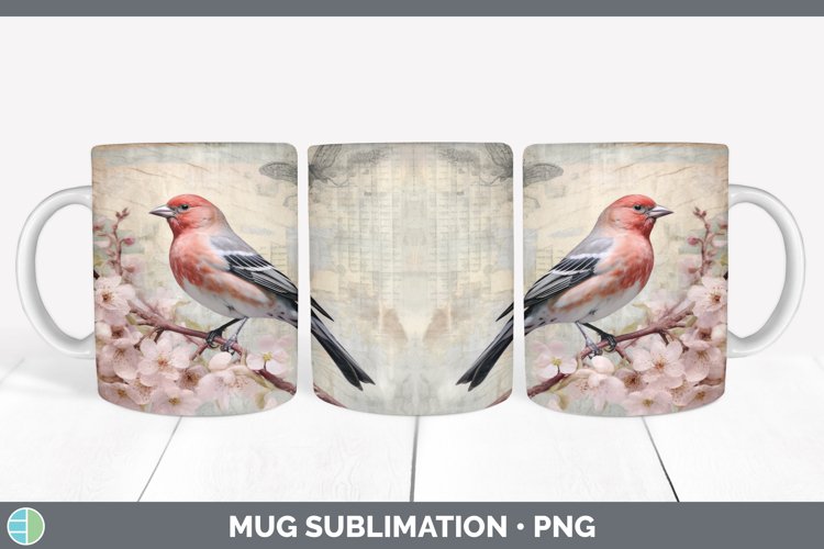 GorgeousDecoupage Pine Grosbeaks Mug Wrap design.