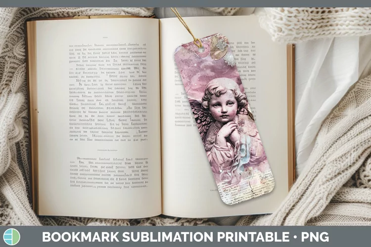 Vintage Pink Christmas Angel Bookmark Sublimation Printable