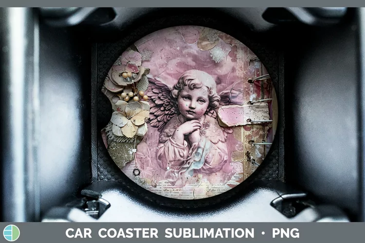 Vintage Pink Christmas Angel Car Coaster Sublimation Coaster