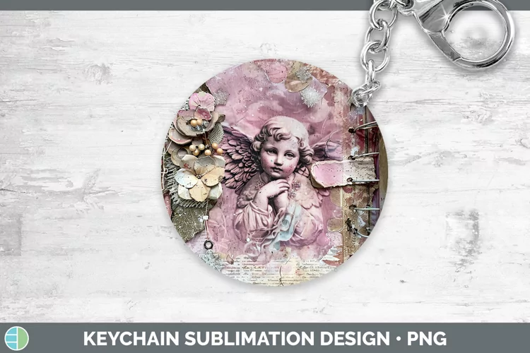 Vintage Pink Christmas Angel Keychain Sublimation Keyring De