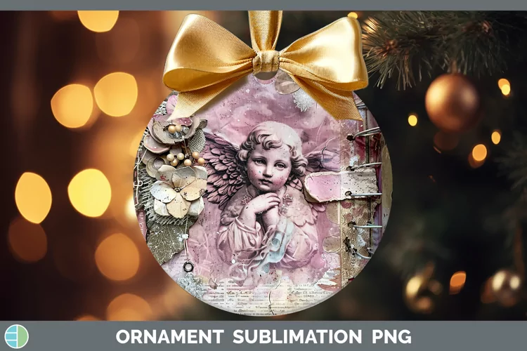 Vintage Pink Christmas Angel Ornament Sublimation Bauble Des