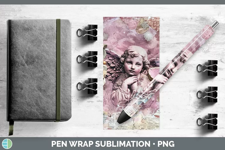 Vintage Pink Christmas Angel Pen Wrap Sublimation Epoxy Pen