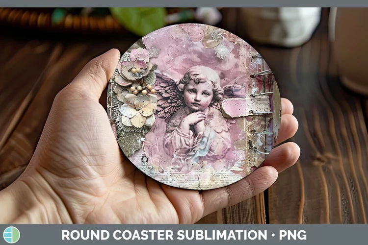 Vintage Pink Christmas Angel Round Coaster Sublimation Coast