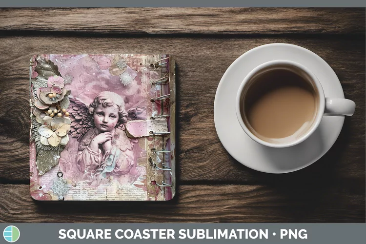 Vintage Pink Christmas Angel Square Coaster Sublimation Coas
