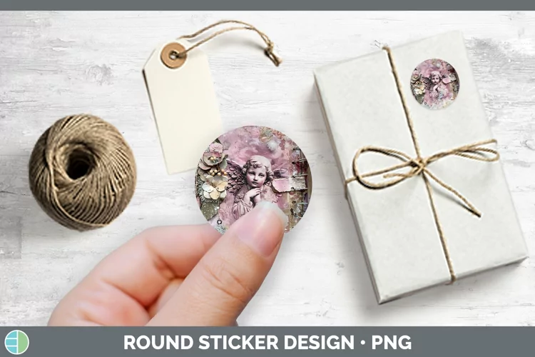 Vintage Pink Christmas Angel Stickers | Round Labels Designs