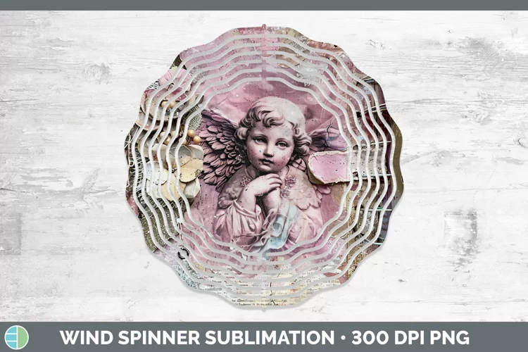 Vintage Pink Christmas Angel Wind Spinner Sublimation Spinne