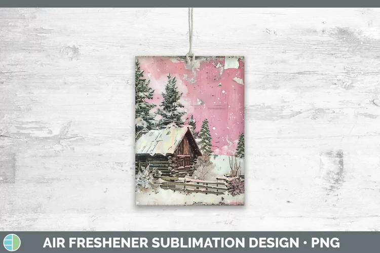 Vintage Pink Christmas Cabin Air Freshener Sublimation Car F