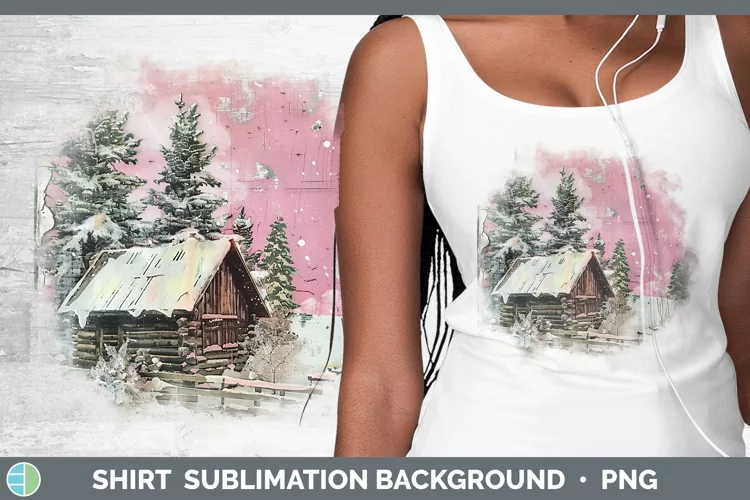 Vintage Pink Christmas Cabin Shirt Sublimation Sublimation B