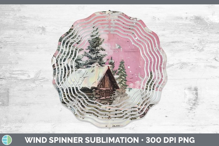 Vintage Pink Christmas Cabin Wind Spinner Sublimation Spinne