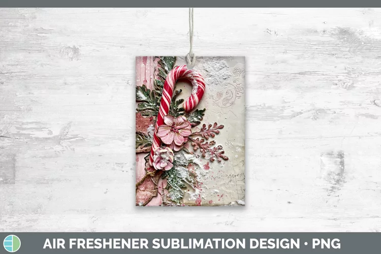 Vintage Pink Christmas Candy Cane Air Freshener Sublimation