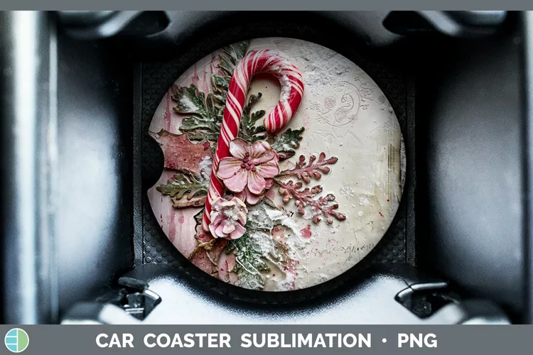 Vintage Pink Christmas Candy Cane Car Coaster Sublimation D
