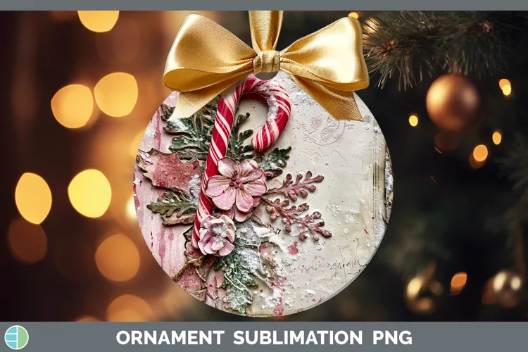 Vintage Pink Christmas Candy Cane Ornament Sublimation Baubl