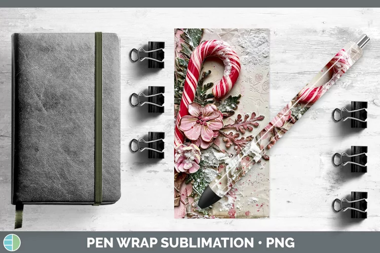 Vintage Pink Christmas Candy Cane Pen Wrap Sublimation Pen D