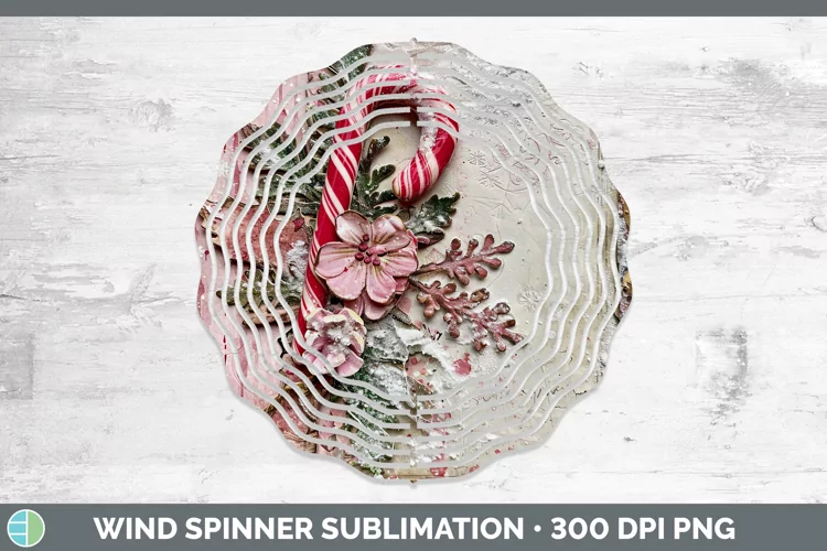 Vintage Pink Christmas Candy Cane Wind Spinner Sublimation S