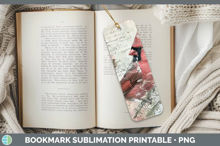 Vintage Pink Christmas Cardinal Bookmark Sublimation Printab