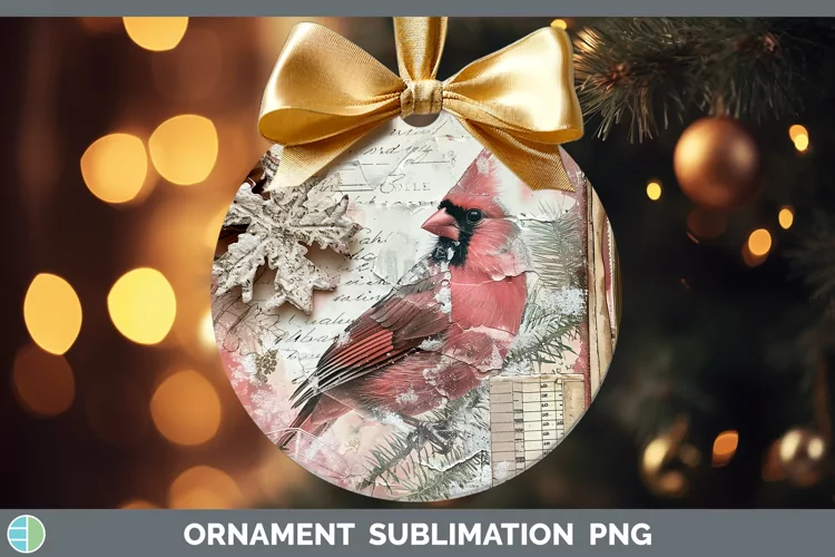 Vintage Pink Christmas Cardinal Ornament Sublimation Bauble