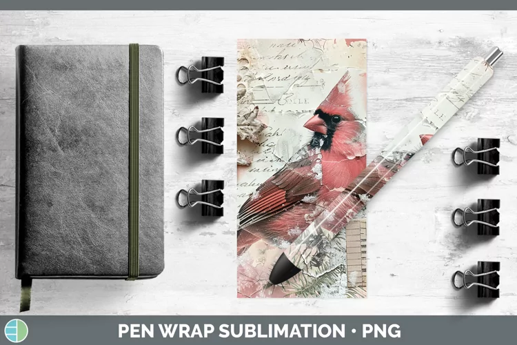 Vintage Pink Christmas Cardinal Pen Wrap Sublimation Epoxy P