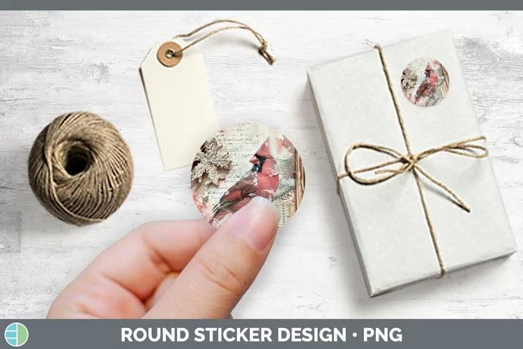 Vintage Pink Christmas Cardinal Stickers | Round Labels Desi