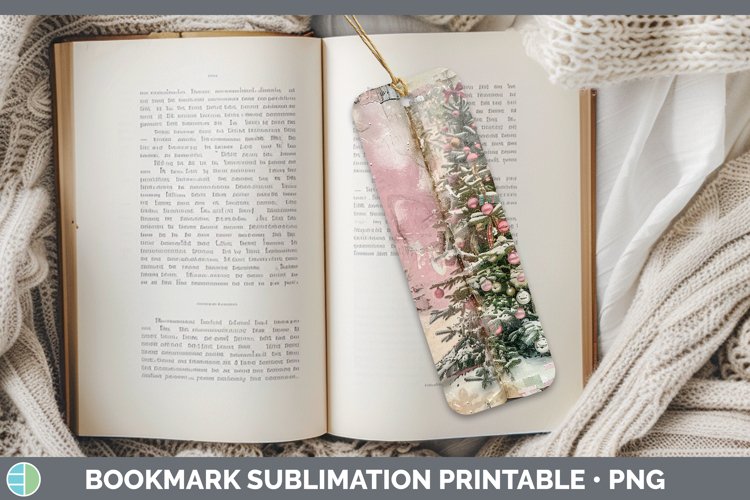 Vintage Pink Christmas Tree Bookmark Sublimation Printa