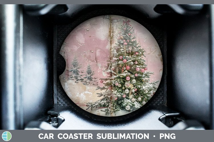 Vintage Pink Christmas Tree Car Coaster Sublimation Coa