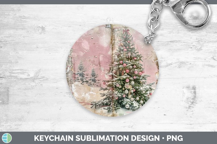 Vintage Pink Christmas Tree Keychain Sublimation Keyrin