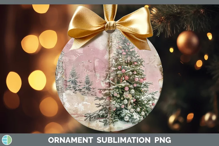 Vintage Pink Christmas Tree Ornament Sublimation Bauble