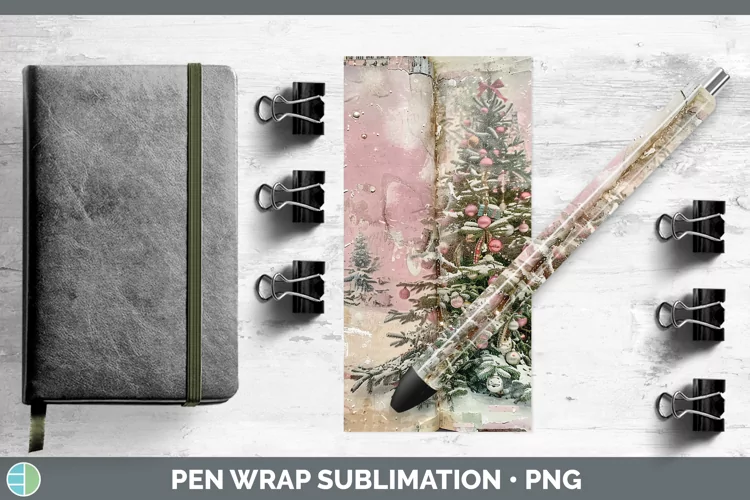 Vintage Pink Christmas Tree Pen Wrap Sublimation Epoxy