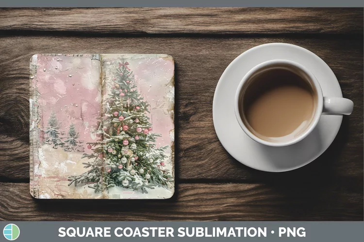 Vintage Pink Christmas Tree Square Coaster Sublimation