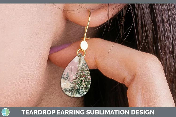 Vintage Pink Christmas Tree Teardrop Earrings Sublimati