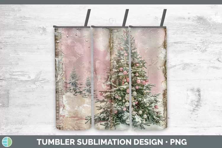 Vintage Pink Christmas Tree Tumbler Sublimation 20 oz S