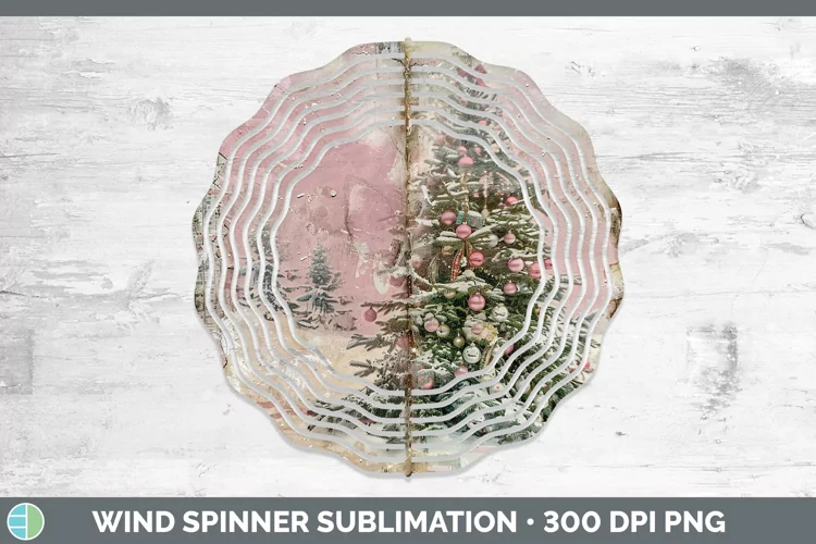 Vintage Pink Christmas Tree Wind Spinner Sublimation Sp