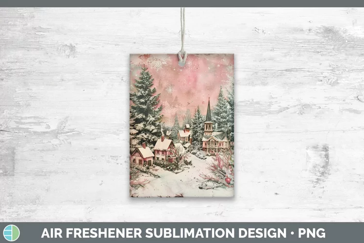 Vintage Pink Christmas Village Air Freshener Sublimatio