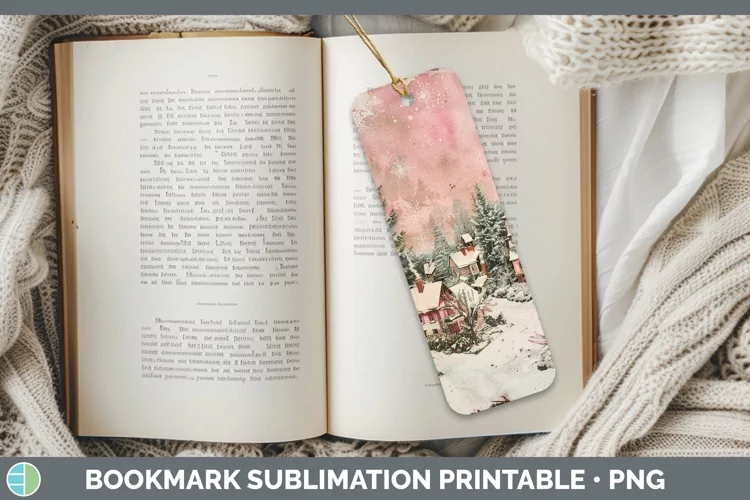 Vintage Pink Christmas Village Bookmark Sublimation Pri