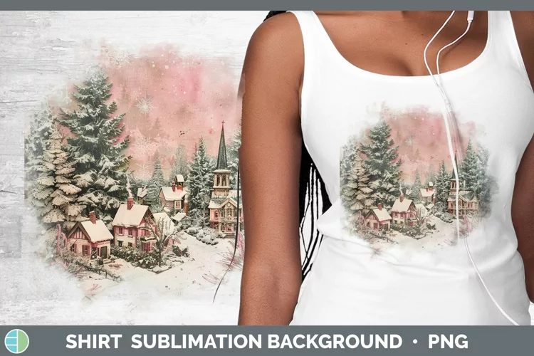 Vintage Pink Christmas Village Shirt Sublimation Sublim