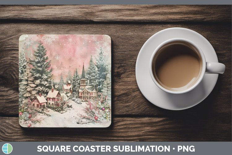 GorgeousVintage Pink Christmas Square Coaster design.