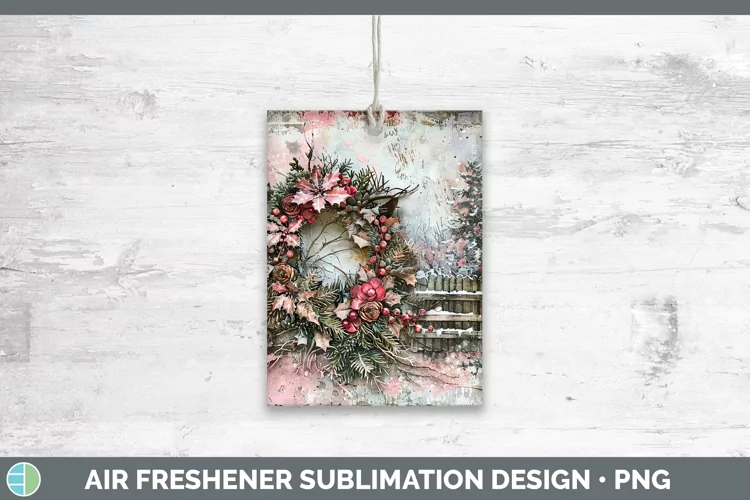Vintage Pink Christmas Wreath Air Freshener Sublimation
