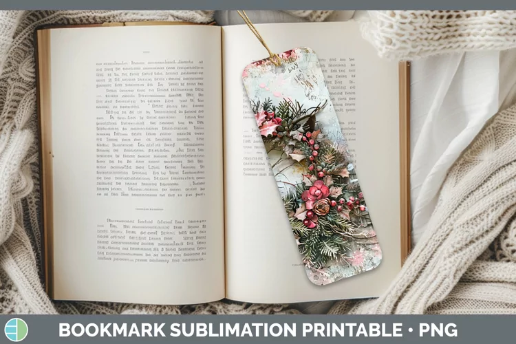 Vintage Pink Christmas Wreath Bookmark Sublimation Prin